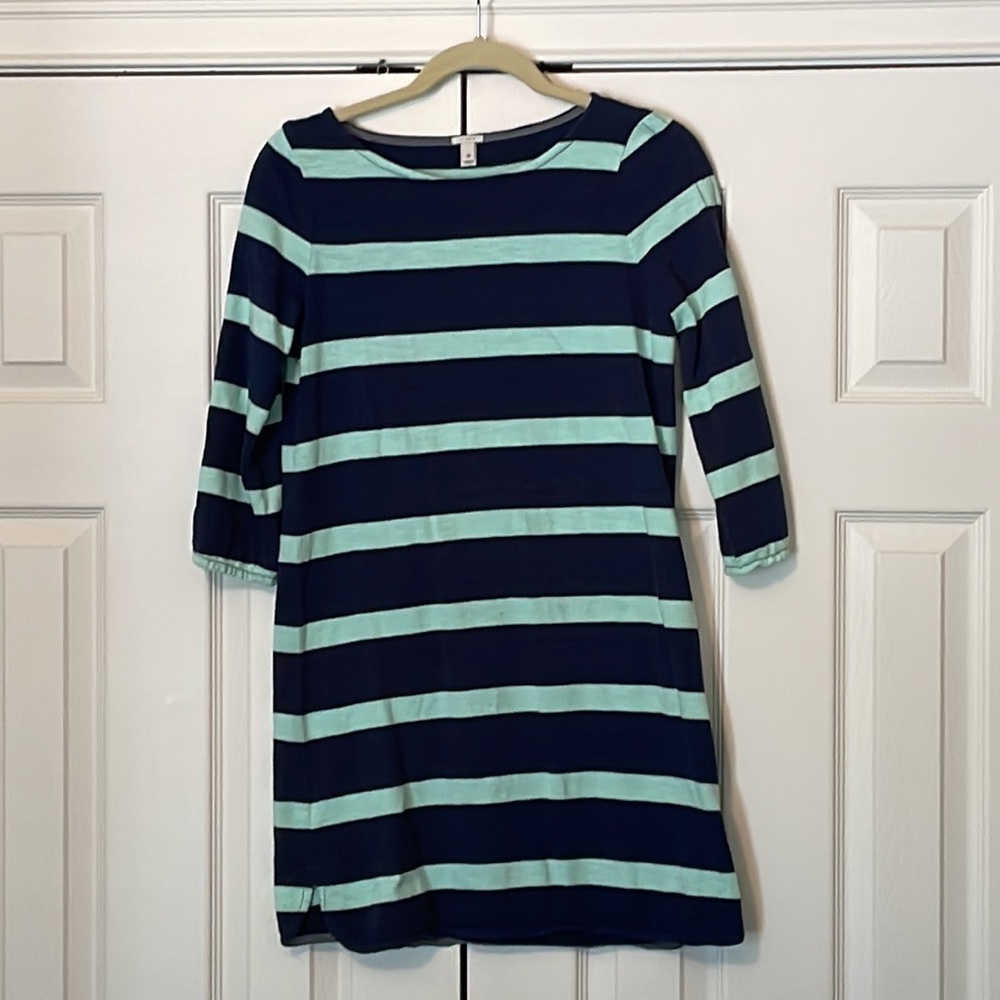 J.Crew Navy & Teal Striped Pullover Cotton Dress - XS